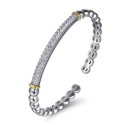 14K Yellow Gold and 925 Sterling Silver Bujukan White Sapphire Open Bangle Bracelet