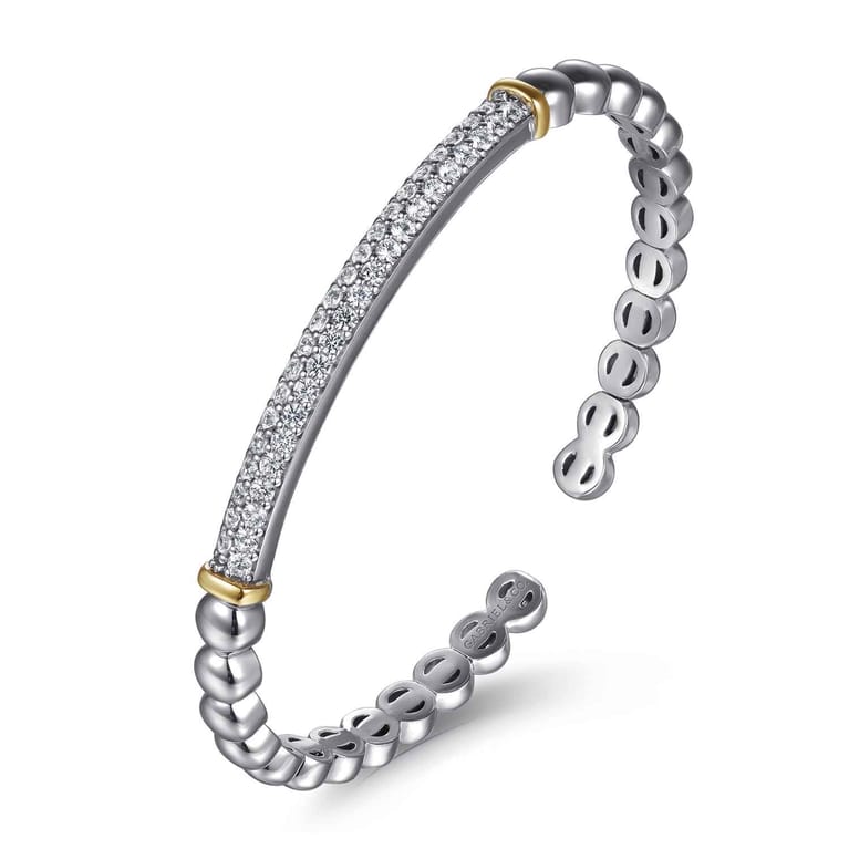 14K Yellow Gold and 925 Sterling Silver Bujukan White Sapphire Open Bangle Bracelet - Shot 2