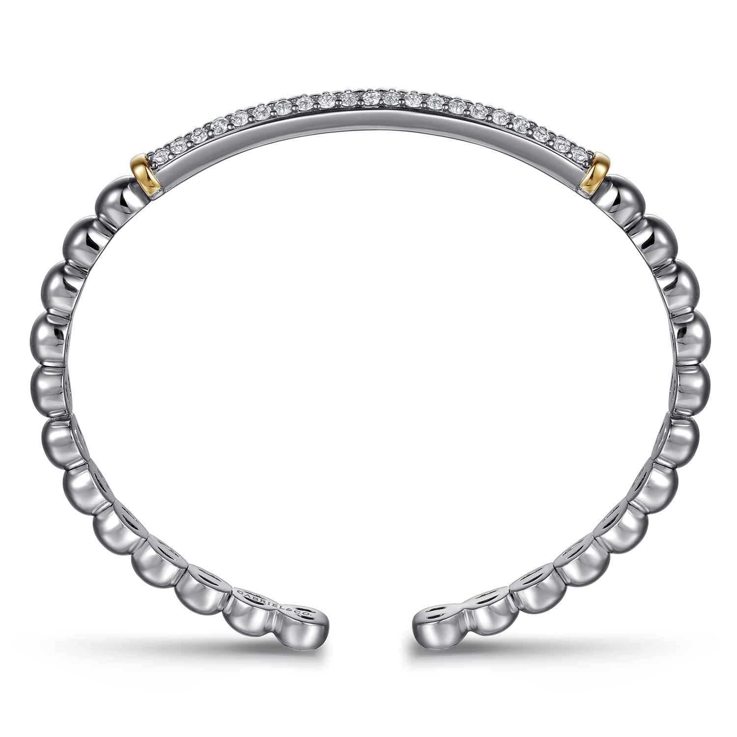 14K Yellow Gold and 925 Sterling Silver Bujukan White Sapphire Open Bangle Bracelet - Shot 3