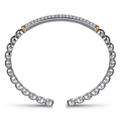 14K Yellow Gold and 925 Sterling Silver Bujukan White Sapphire Open Bangle Bracelet