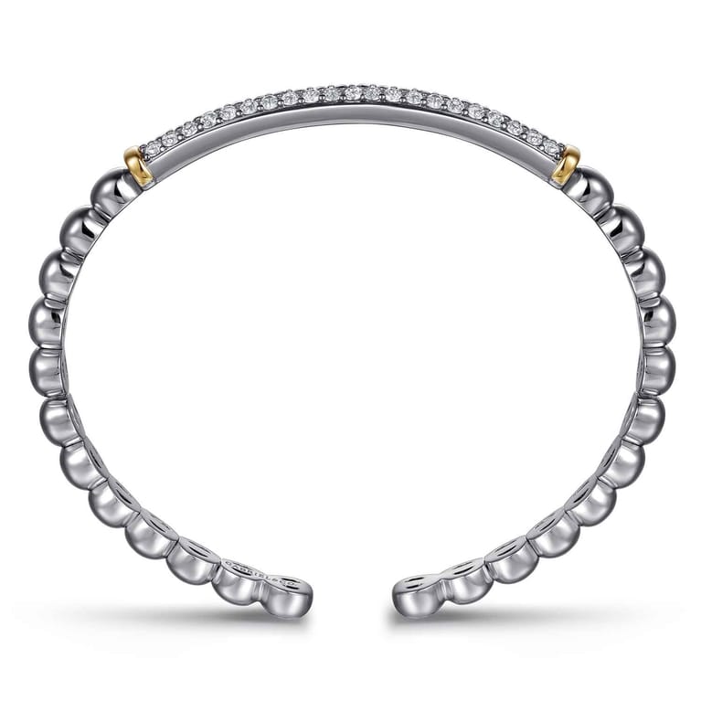 14K Yellow Gold and 925 Sterling Silver Bujukan White Sapphire Open Bangle Bracelet - Shot 3