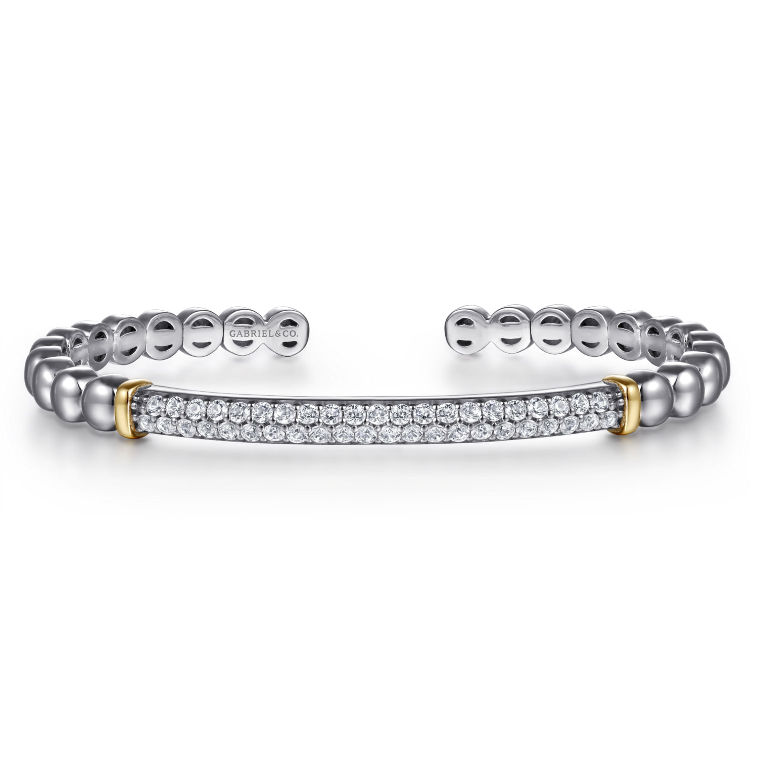 14K Yellow Gold and 925 Sterling Silver Bujukan White Sapphire Open Bangle Bracelet