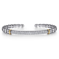 14K Yellow Gold and 925 Sterling Silver Bujukan White Sapphire Open Bangle Bracelet