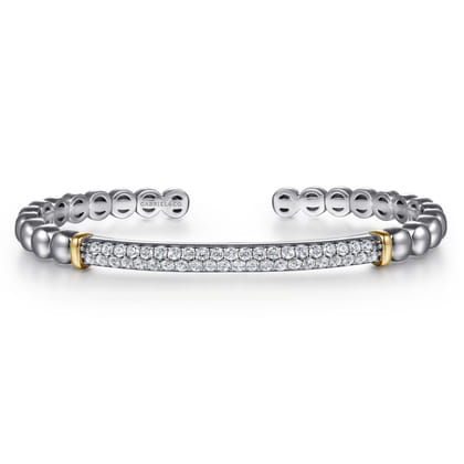 14K Yellow Gold and 925 Sterling Silver Bujukan White Sapphire Open Bangle Bracelet