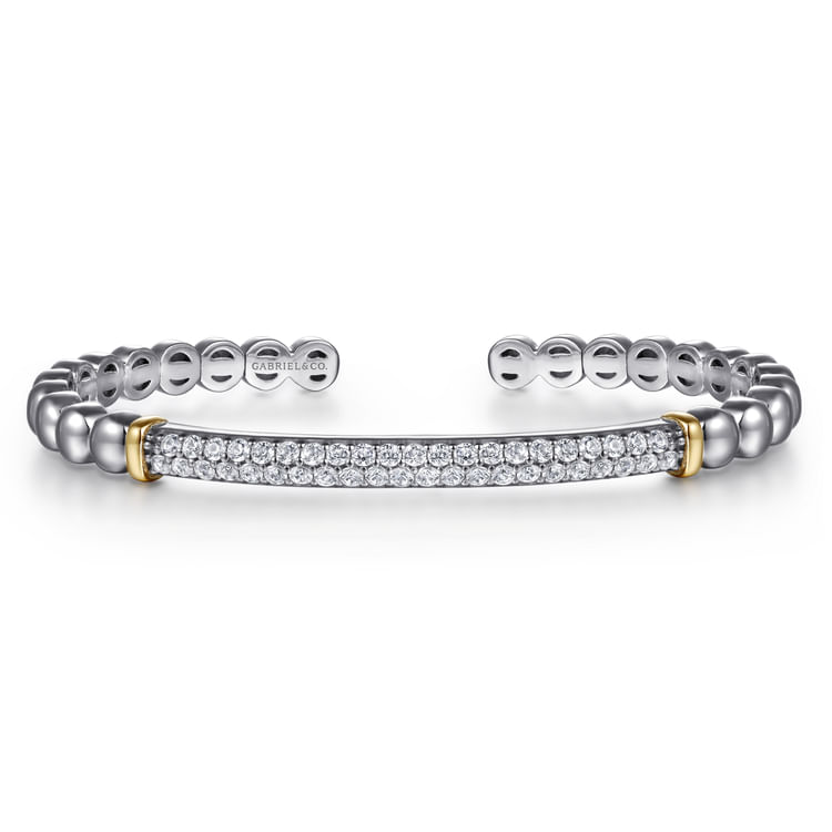 14K Yellow Gold and 925 Sterling Silver Bujukan White Sapphire Open Bangle Bracelet