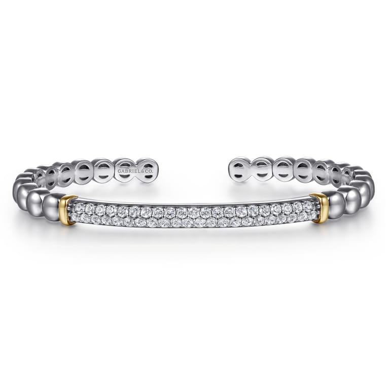 14K Yellow Gold and 925 Sterling Silver Bujukan White Sapphire Open Bangle Bracelet - Shot 1