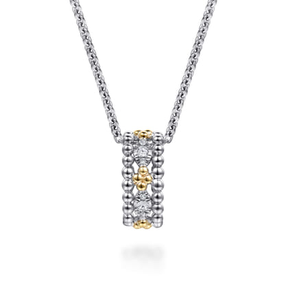 14K Yellow Gold and 925 Sterling Silver Bujukan White Sapphire Pendant Necklace
