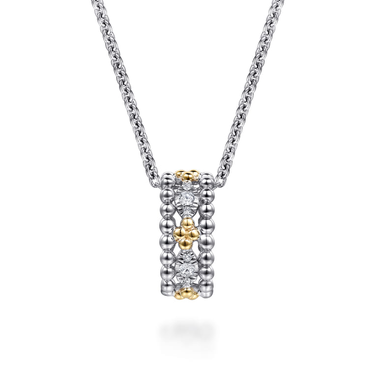 14K Yellow Gold and 925 Sterling Silver Bujukan White Sapphire Pendant Necklace - Shot 1