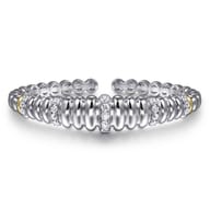 14K Yellow Gold and 925 Sterling Silver Bujukan White Sapphire Scallop Open Bangle Bracelet