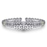 14K Yellow Gold and 925 Sterling Silver Bujukan White Sapphire Scallop Open Bangle Bracelet