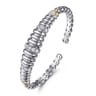 14K Yellow Gold and 925 Sterling Silver Bujukan White Sapphire Scallop Open Bangle Bracelet