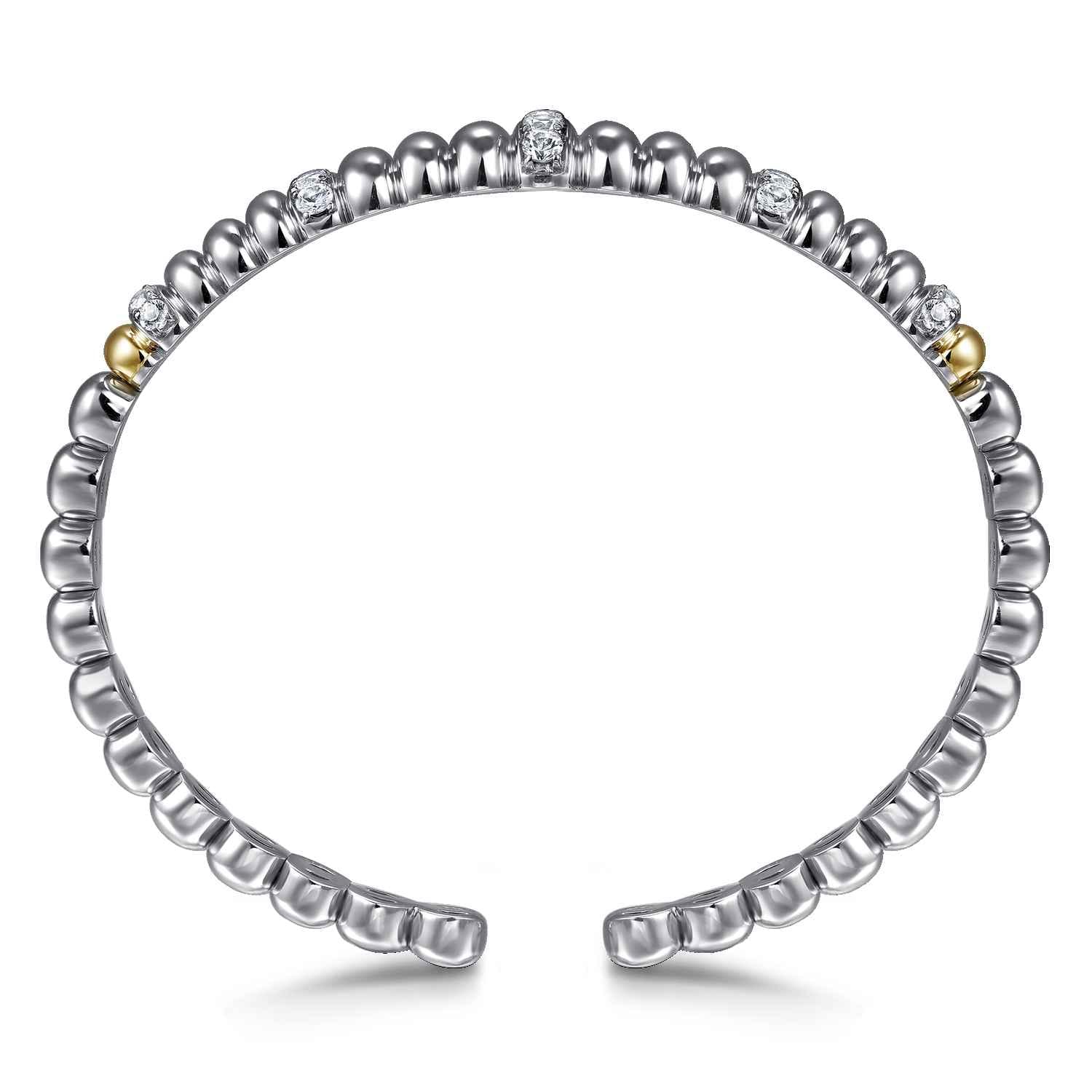 14K Yellow Gold and 925 Sterling Silver Bujukan White Sapphire Scallop Open Bangle Bracelet - Shot 3