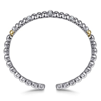 14K Yellow Gold and 925 Sterling Silver Bujukan White Sapphire Scallop Open Bangle Bracelet