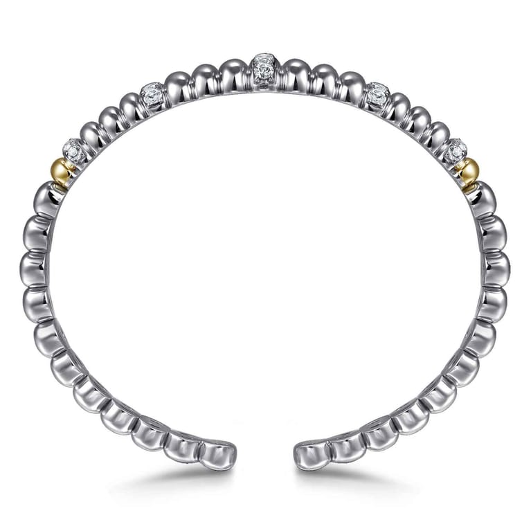 14K Yellow Gold and 925 Sterling Silver Bujukan White Sapphire Scallop Open Bangle Bracelet - Shot 3