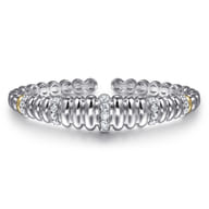 14K Yellow Gold and 925 Sterling Silver Bujukan White Sapphire Scallop Open Bangle Bracelet