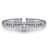 14K Yellow Gold and 925 Sterling Silver Bujukan White Sapphire Scallop Open Bangle Bracelet