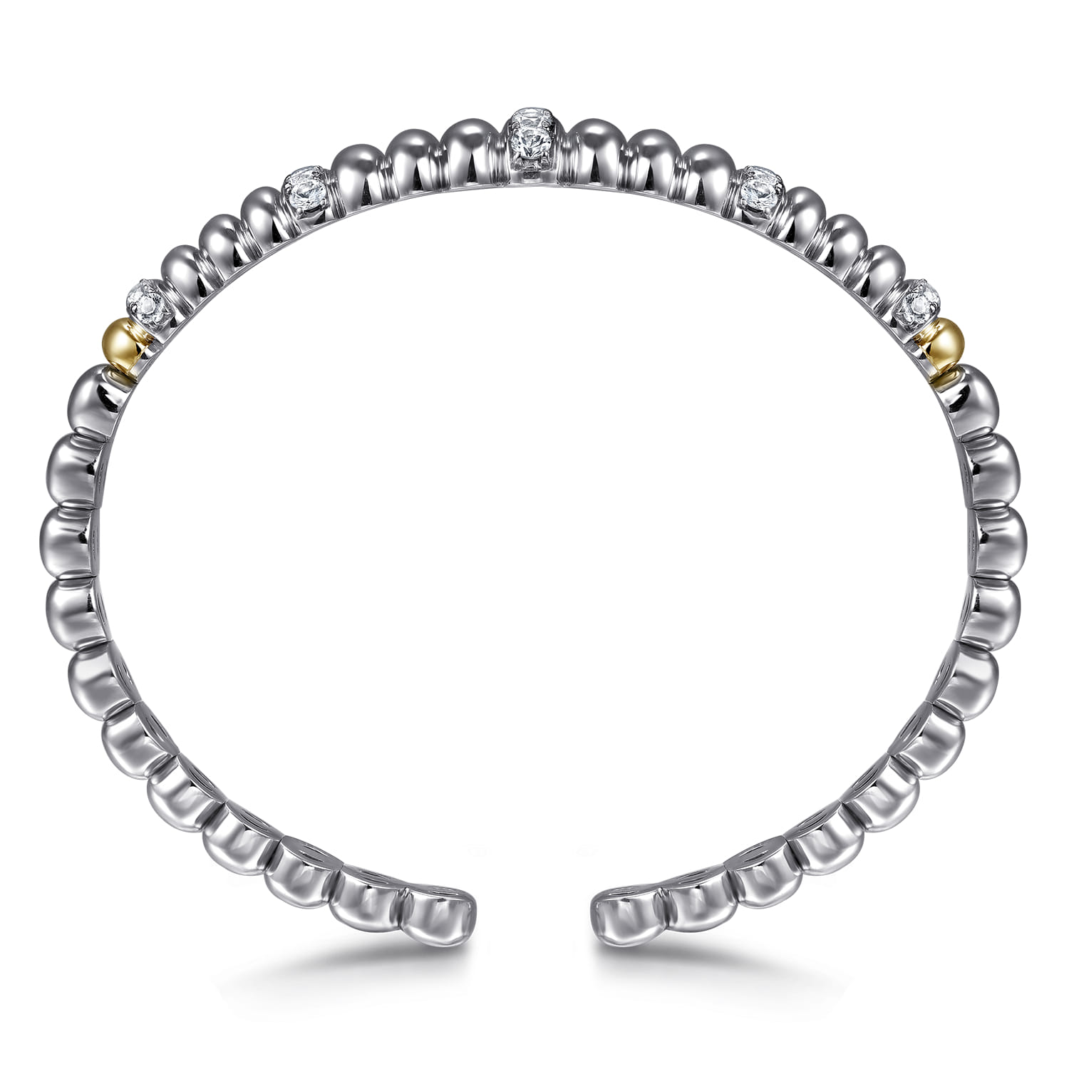 14K Yellow Gold and 925 Sterling Silver Bujukan White Sapphire Scallop Open Bangle Bracelet - Shot 3