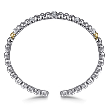 14K Yellow Gold and 925 Sterling Silver Bujukan White Sapphire Scallop Open Bangle Bracelet