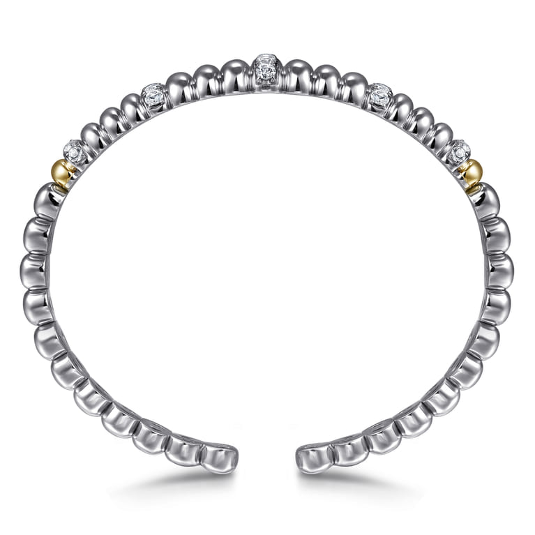 14K Yellow Gold and 925 Sterling Silver Bujukan White Sapphire Scallop Open Bangle Bracelet - Shot 3
