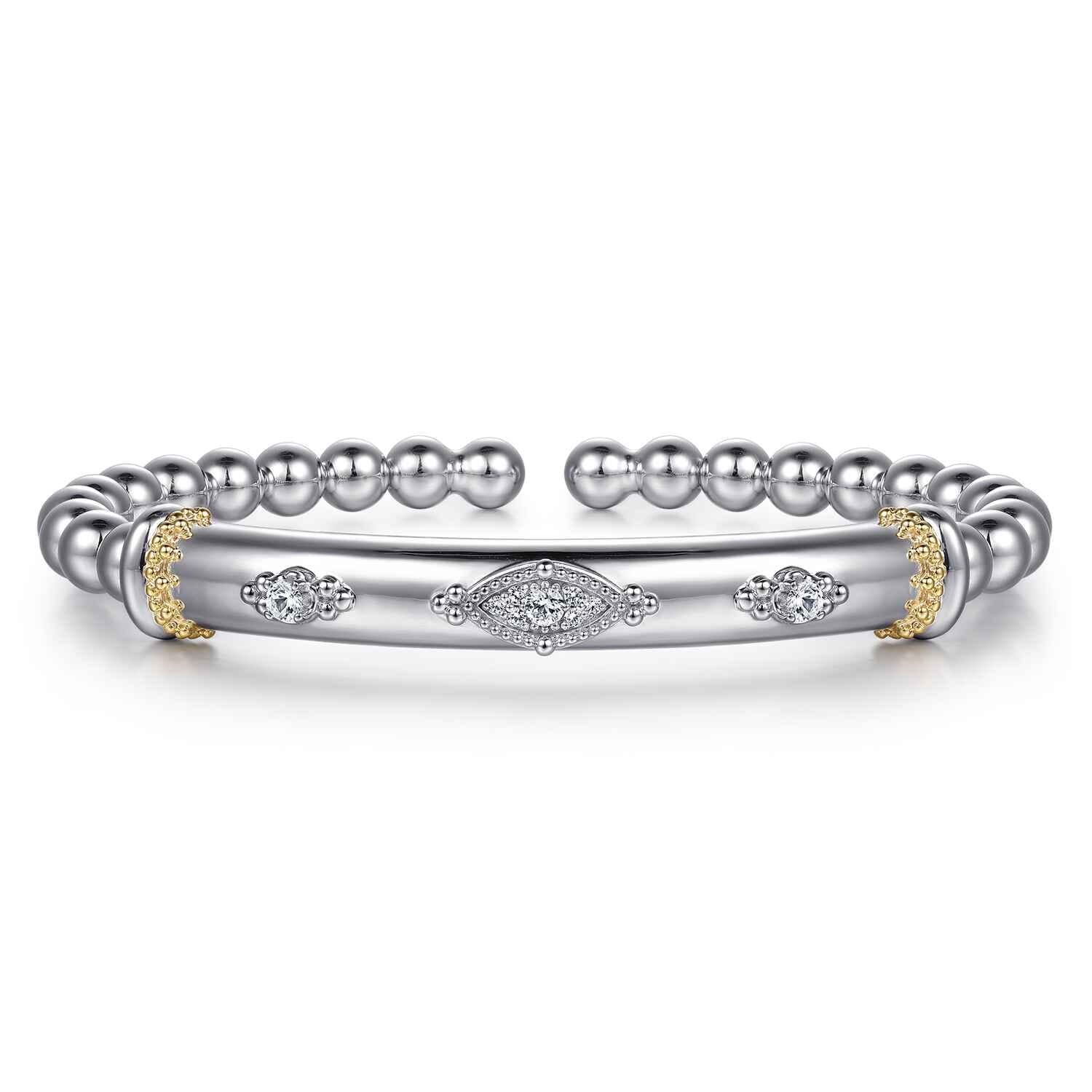 14K Yellow Gold and 925 Sterling Silver Bujukan White Sapphire Split Bangle Bracelet - Shot 1