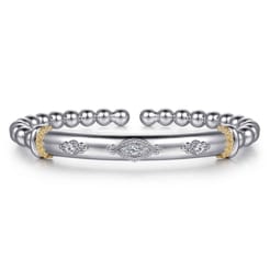 14K Yellow Gold and 925 Sterling Silver Bujukan White Sapphire Split Bangle Bracelet