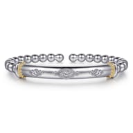 14K Yellow Gold and 925 Sterling Silver Bujukan White Sapphire Split Bangle Bracelet