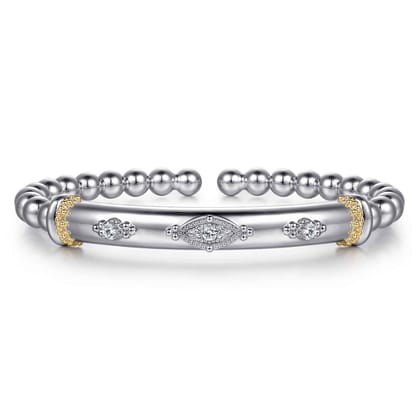 14K Yellow Gold and 925 Sterling Silver Bujukan White Sapphire Split Bangle Bracelet