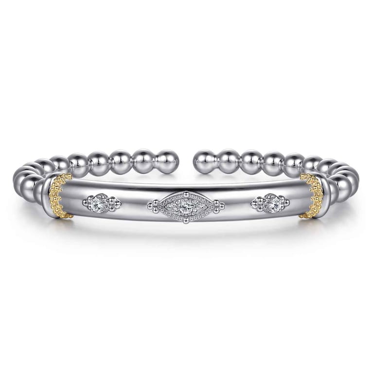 14K Yellow Gold and 925 Sterling Silver Bujukan White Sapphire Split Bangle Bracelet - Shot 1