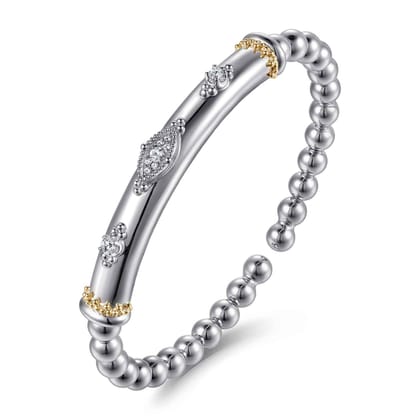 14K Yellow Gold and 925 Sterling Silver Bujukan White Sapphire Split Bangle Bracelet