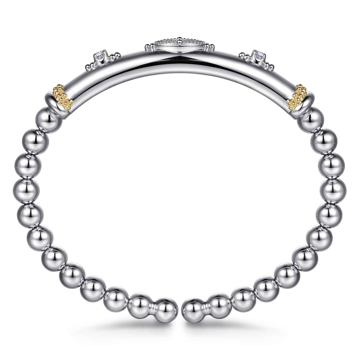 14K Yellow Gold and 925 Sterling Silver Bujukan White Sapphire Split Bangle Bracelet - Shot 3