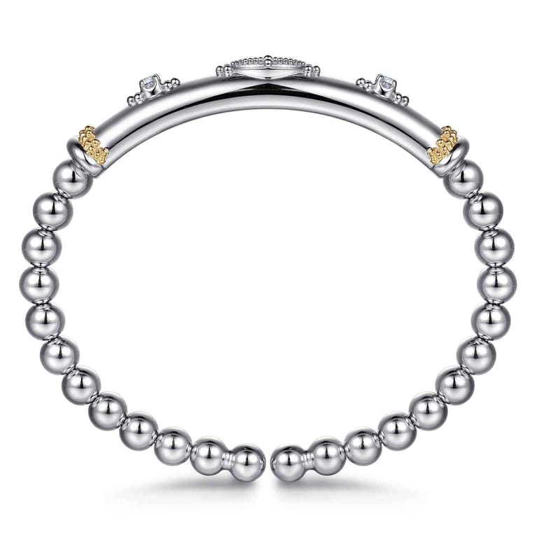 14K Yellow Gold and 925 Sterling Silver Bujukan White Sapphire Split Bangle Bracelet - Shot 3