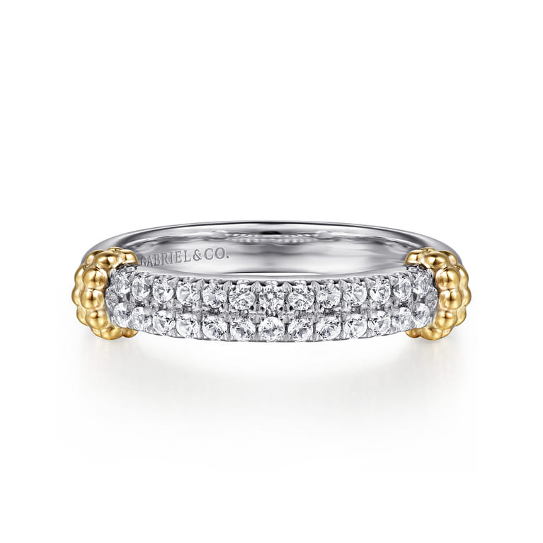 14K Yellow Gold and 925 Sterling Silver Bujukan White Sapphire Stackable Ring - Shot 1