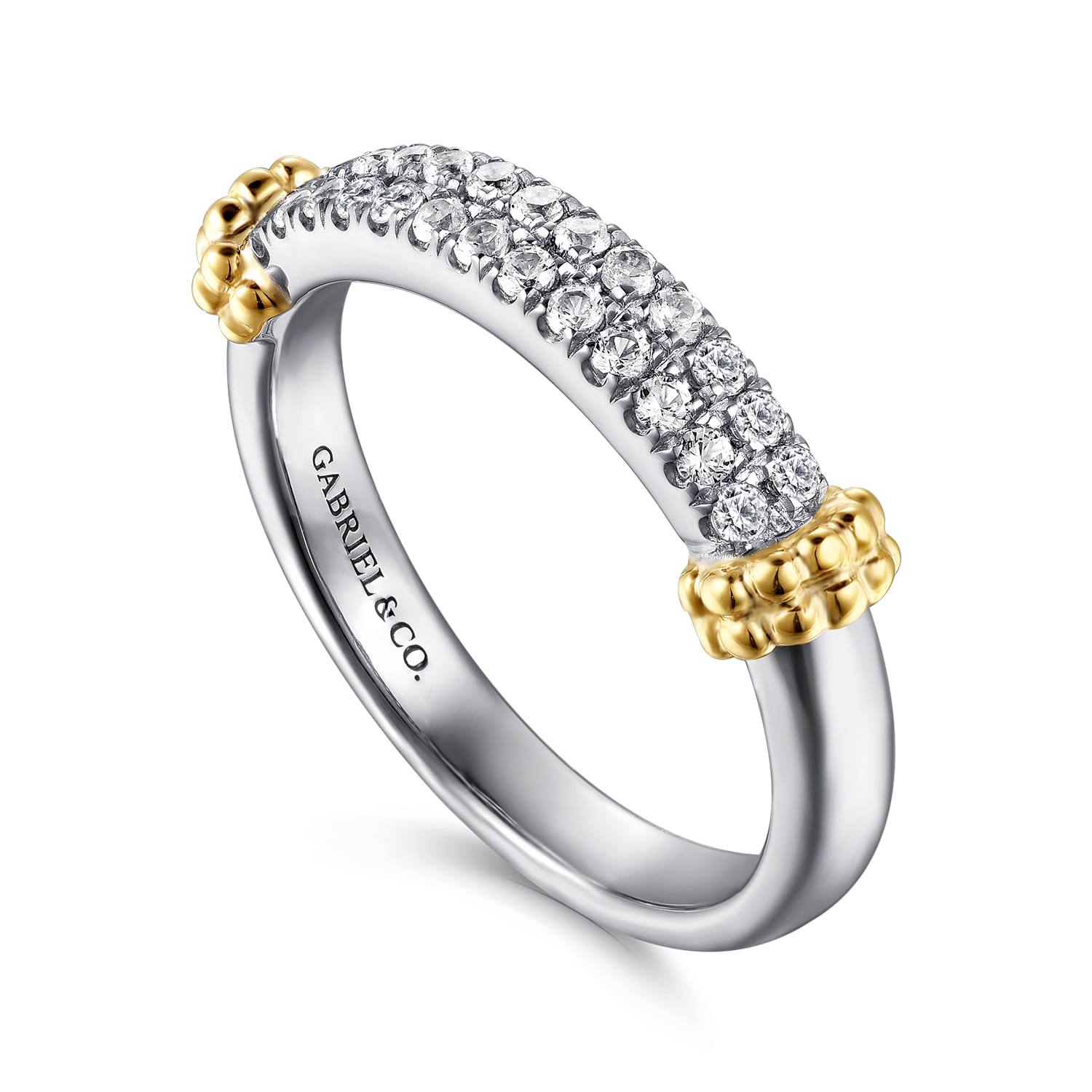 14K Yellow Gold and 925 Sterling Silver Bujukan White Sapphire Stackable Ring - Shot 3