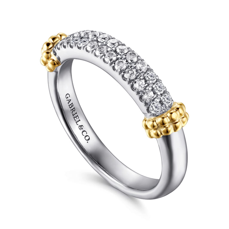 14K Yellow Gold and 925 Sterling Silver Bujukan White Sapphire Stackable Ring - Shot 3