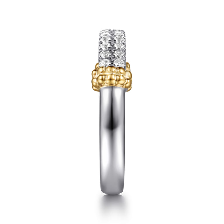 14K Yellow Gold and 925 Sterling Silver Bujukan White Sapphire Stackable Ring - Shot 4