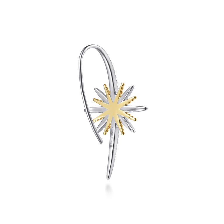 14K Yellow Gold and 925 Sterling Silver Bujukan White Sapphire Starburst Drop Earrings - Shot 2