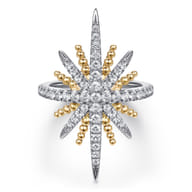 14K Yellow Gold and 925 Sterling Silver Bujukan White Sapphire Starburst Ladies Ring