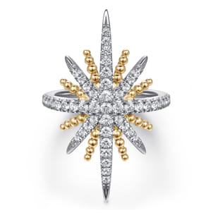14K Yellow Gold and 925 Sterling Silver Bujukan White Sapphire Starburst Ladies Ring