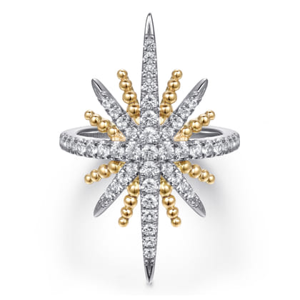 14K Yellow Gold and 925 Sterling Silver Bujukan White Sapphire Starburst Ladies Ring