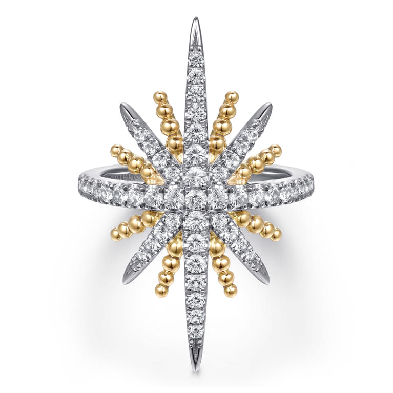 14K Yellow Gold and 925 Sterling Silver Bujukan White Sapphire Starburst Ladies Ring - Shot 1