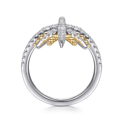 14K Yellow Gold and 925 Sterling Silver Bujukan White Sapphire Starburst Ladies Ring