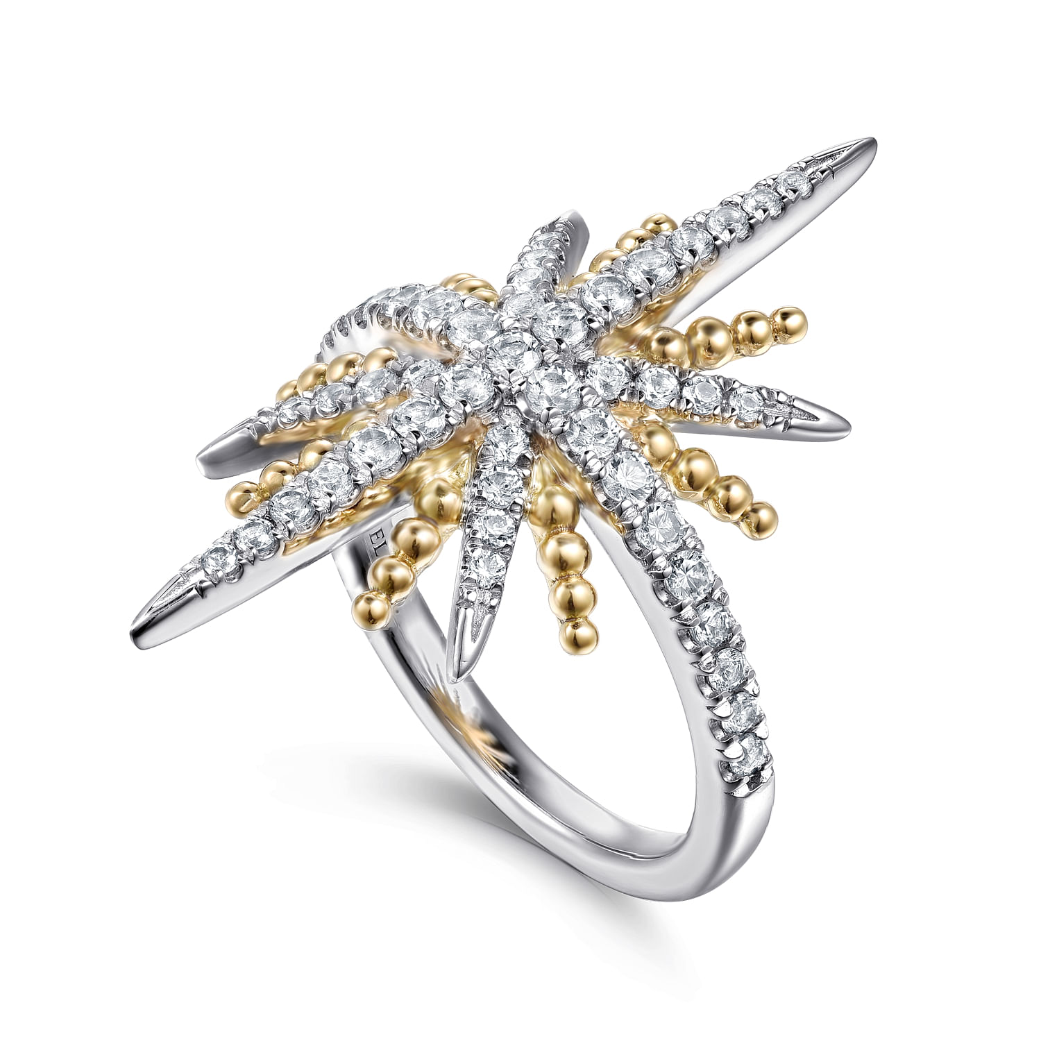 14K Yellow Gold and 925 Sterling Silver Bujukan White Sapphire Starburst Ladies Ring