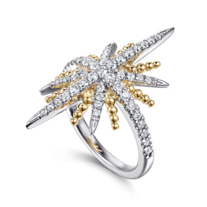 14K Yellow Gold and 925 Sterling Silver Bujukan White Sapphire Starburst Ladies Ring