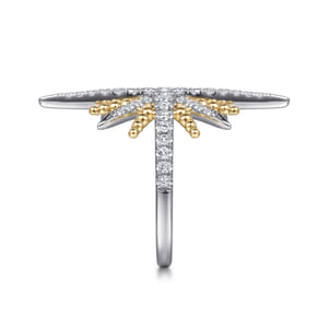 14K Yellow Gold and 925 Sterling Silver Bujukan White Sapphire Starburst Ladies Ring