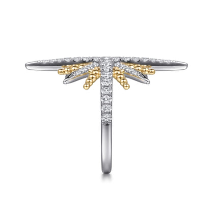 14K Yellow Gold and 925 Sterling Silver Bujukan White Sapphire Starburst Ladies Ring