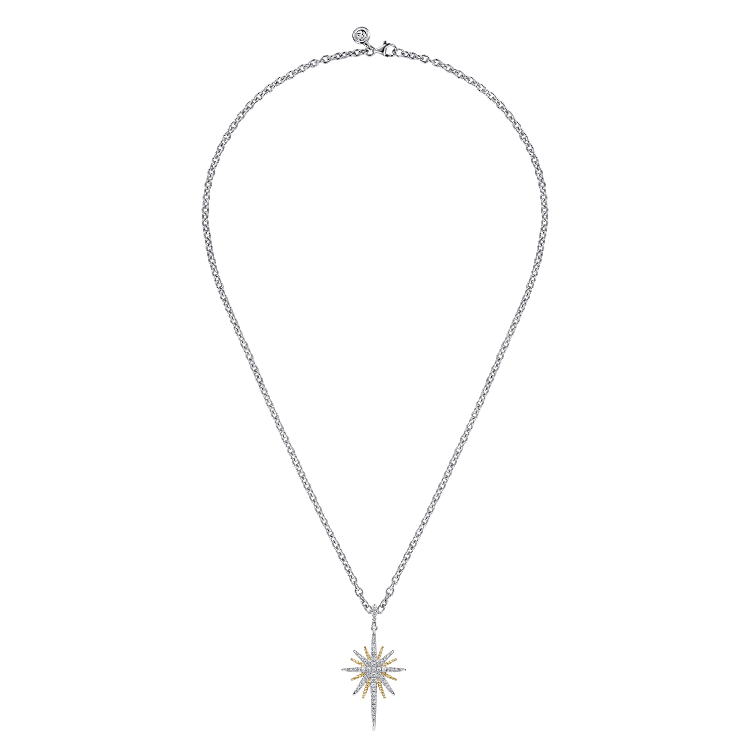 14K Yellow Gold and 925 Sterling Silver Bujukan White Sapphire Starburst Pendant Necklace