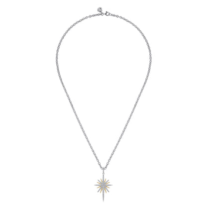 14K Yellow Gold and 925 Sterling Silver Bujukan White Sapphire Starburst Pendant Necklace