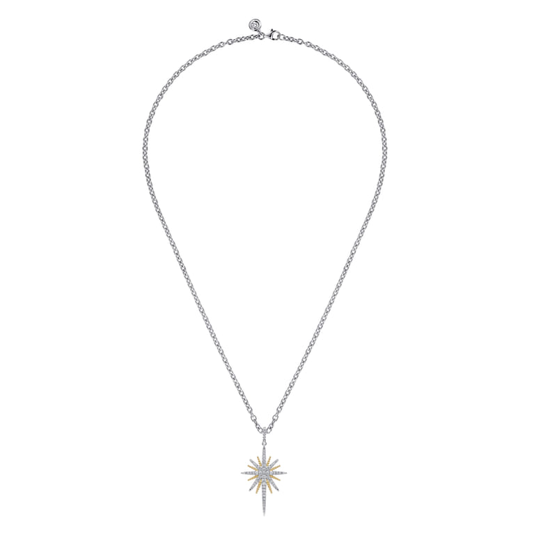 14K Yellow Gold and 925 Sterling Silver Bujukan White Sapphire Starburst Pendant Necklace - Shot 2