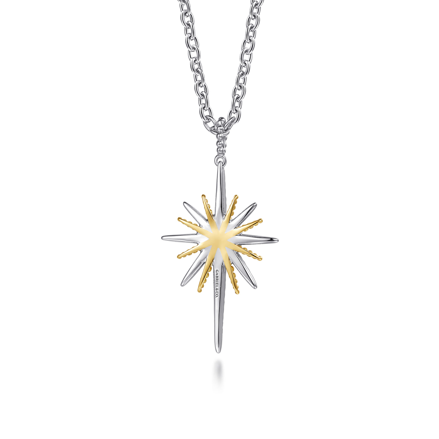 14K Yellow Gold and 925 Sterling Silver Bujukan White Sapphire Starburst Pendant Necklace