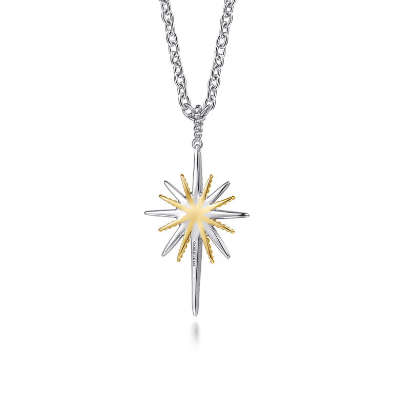 14K Yellow Gold and 925 Sterling Silver Bujukan White Sapphire Starburst Pendant Necklace - Shot 4